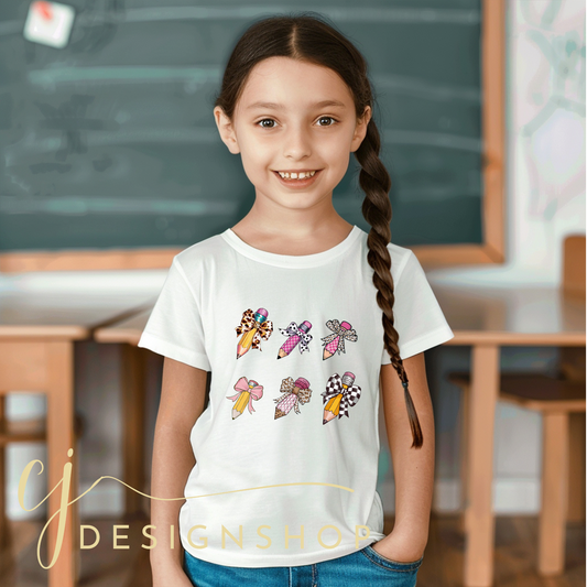 Pencil with bows t-shirt